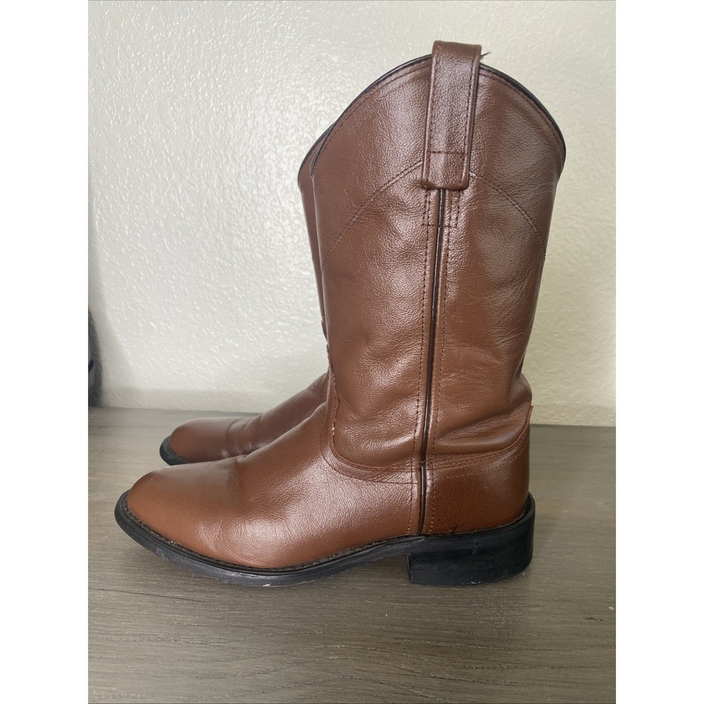 Old West Boys Brown Western Leather Cowboy Roper Boots Boys Size‎ 8